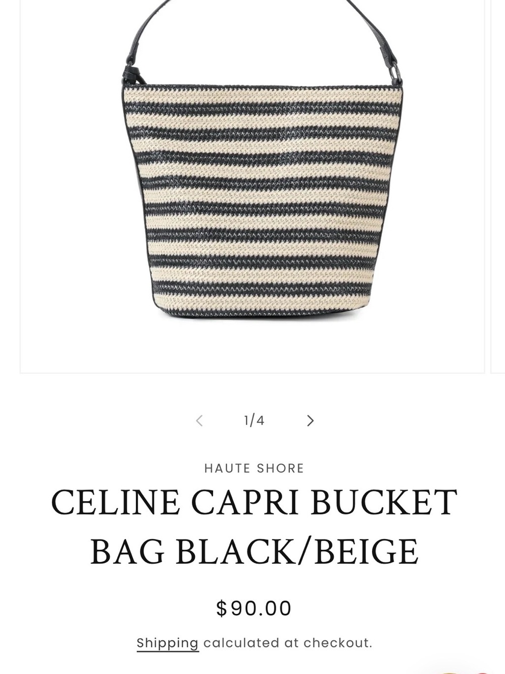 HAUTE SHORE Striped Bucket Hobo in Black and cream